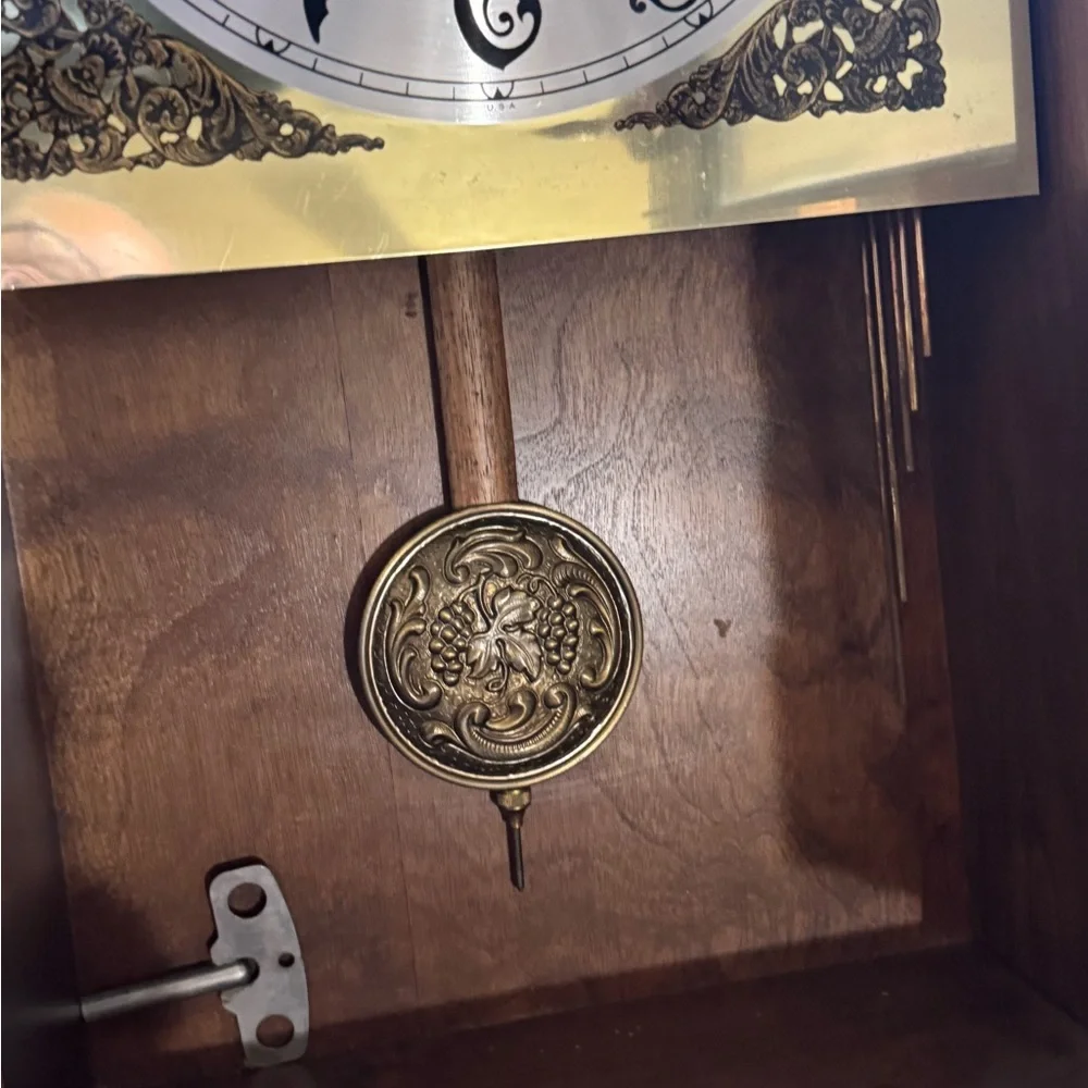 VINTAGE ANSONIA Wooden Wall Clock with Ornate Painted Flower and Chimes